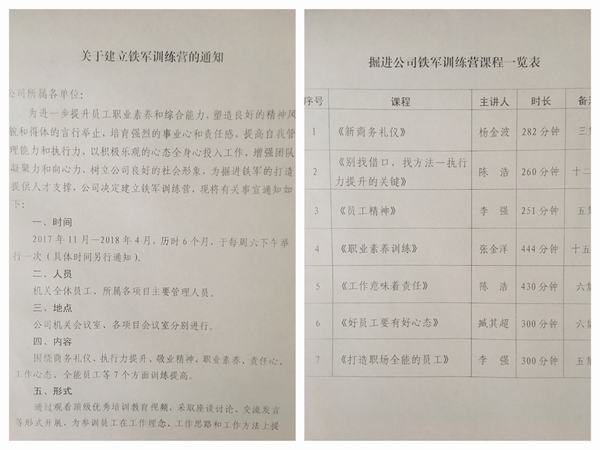 掘进公司：铁军训练营活动安排“新鲜出炉”