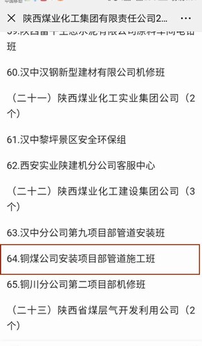 陕煤建设铜煤公司安装项目部喜获陕煤集团2018年度“安全先进班组”荣誉