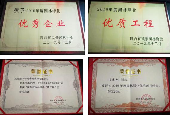 喜讯！绿宇公司荣获省级“2019年度园林绿化优秀企业”等三项荣誉