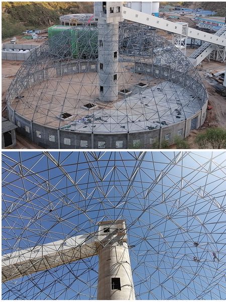 陕煤建设天工公司承建的原煤储煤场网架主体结构顺利封顶