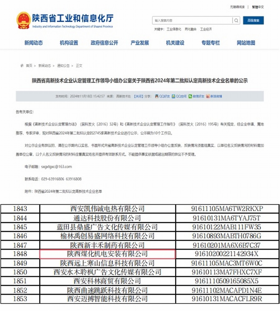 陕煤建设机电安装公司顺利通过高新技术企业再认定